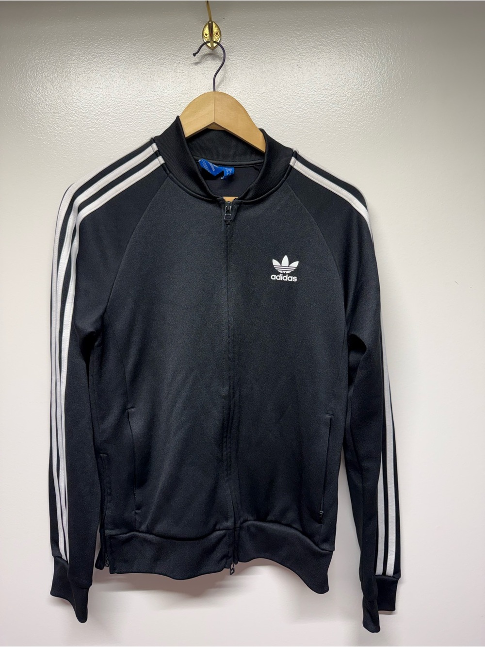 adidas Black Track Jacket with White Three-Stripes